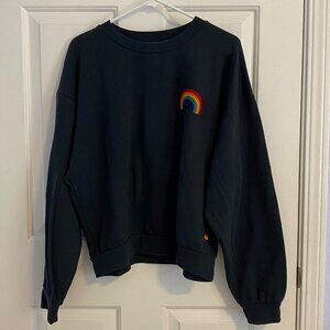 RAINBOW EMBROIDERY RELAXED CREW SWEATSHIRT - CHARCOAL sz small